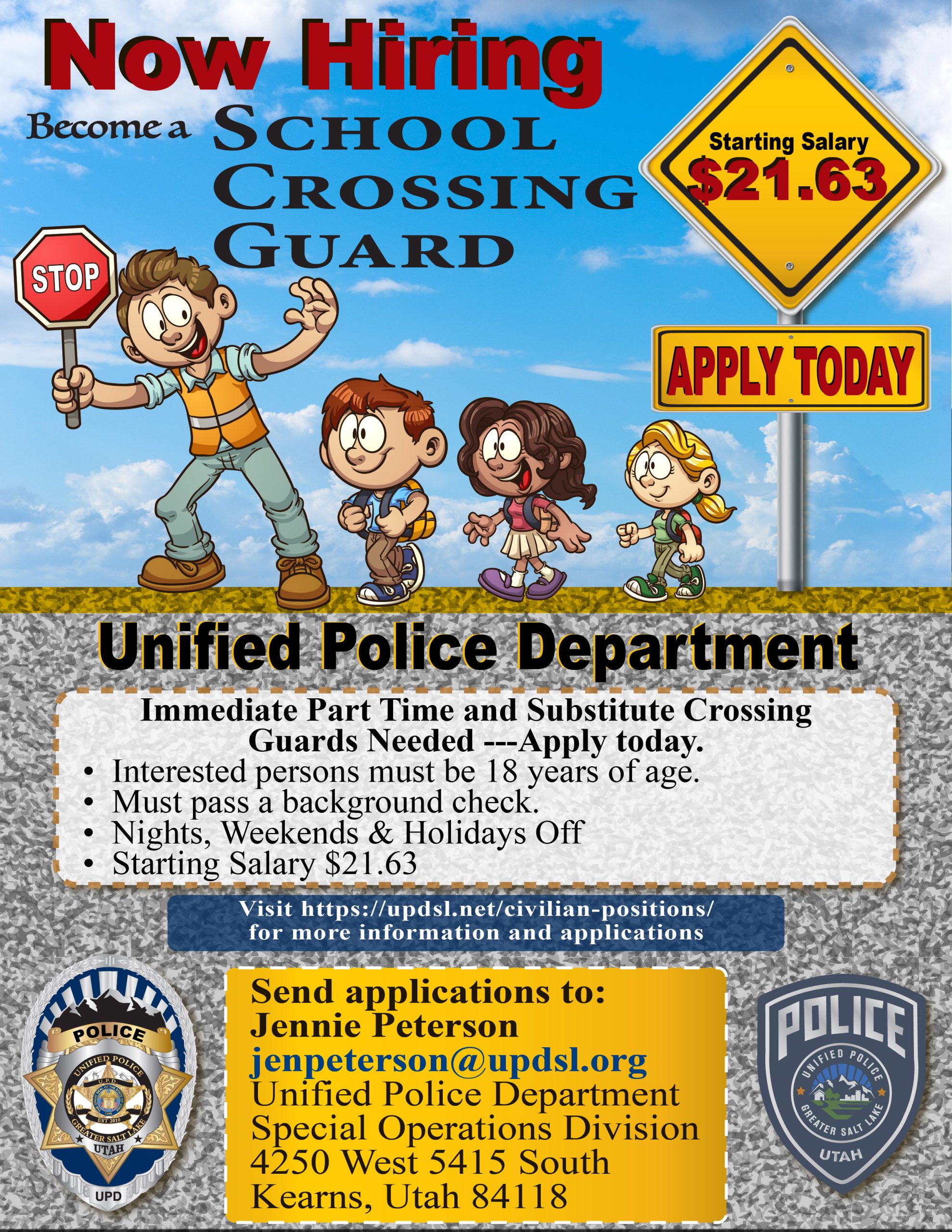 alt=" " Crossing Guards Needed Apply today Flyer